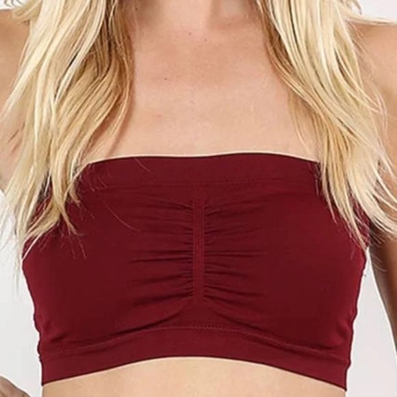NEW Burgundy Seamless Bandeau Tube Top with built in Bra - Picture 1 of 3